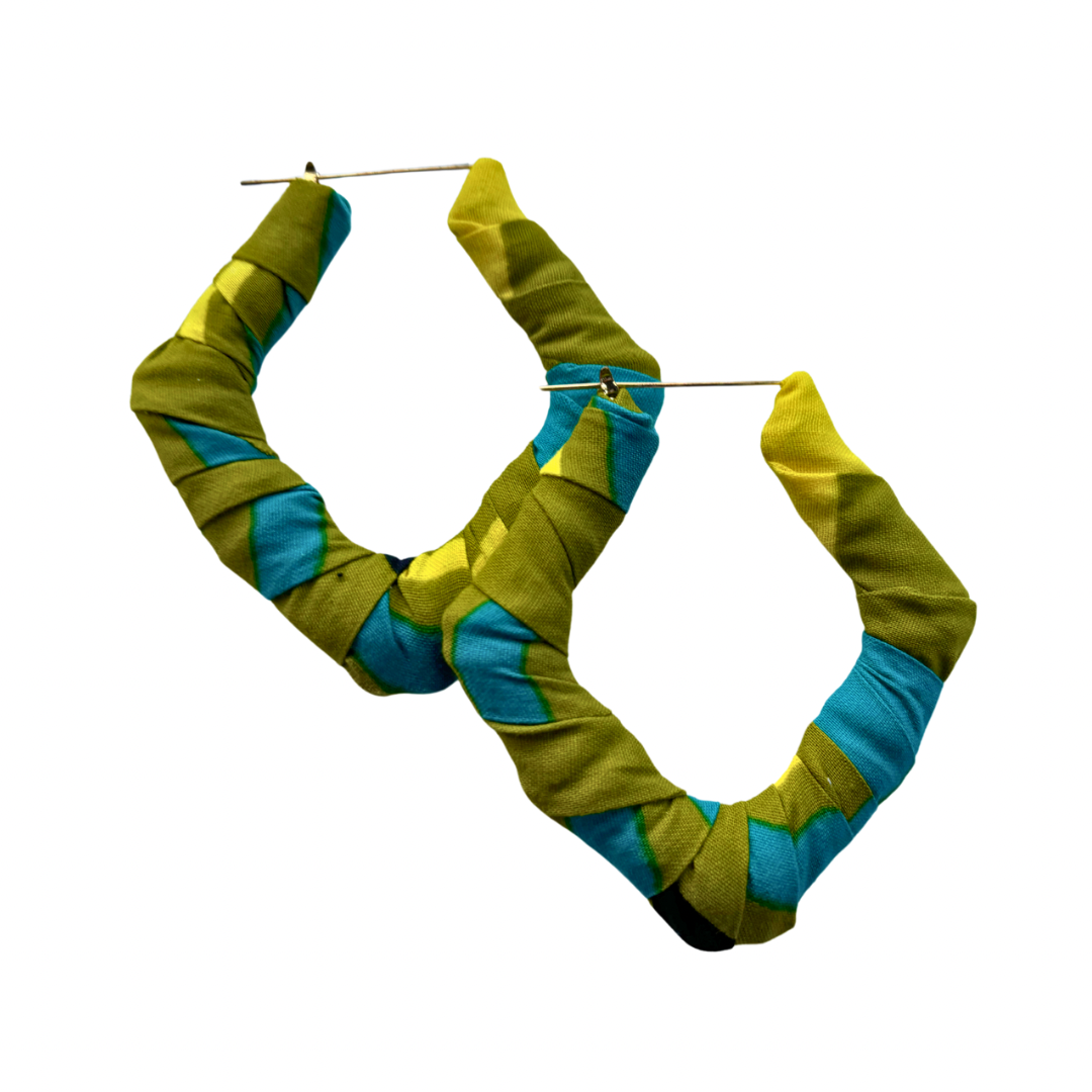 Diamond shaped handmade hoop earrings.